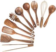 🌲 natural teak wood utensils set for cooking - nonstick wooden kitchen utensils, including spoons, spatula, and ladle (10-piece set) logo