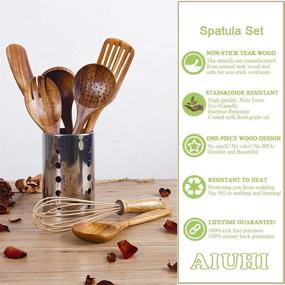 img 1 attached to 🌲 Natural Teak Wood Utensils Set for Cooking - Nonstick Wooden Kitchen Utensils, Including Spoons, Spatula, and Ladle (10-Piece Set)