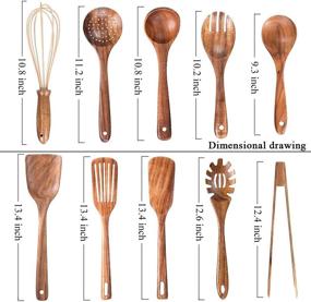 img 3 attached to 🌲 Natural Teak Wood Utensils Set for Cooking - Nonstick Wooden Kitchen Utensils, Including Spoons, Spatula, and Ladle (10-Piece Set)