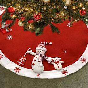 img 3 attached to 🎄 48-Inch Large Red Christmas Tree Skirt with Plush Snowman and White Snowflakes - Xmas Holiday Party Tree Decorations by Gift Boutique