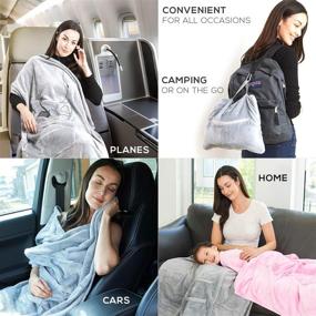 img 1 attached to 🛫 Lightweight and Portable 4-in-1 Travel Blanket - Upgrade Your Airplane Comfort with Compact Blanket and Pillow Set. Featuring Warm Plush Material, 2 Convenient Mesh Pockets, and Stylish Carry & Luggage Straps