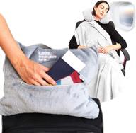 🛫 lightweight and portable 4-in-1 travel blanket - upgrade your airplane comfort with compact blanket and pillow set. featuring warm plush material, 2 convenient mesh pockets, and stylish carry & luggage straps logo