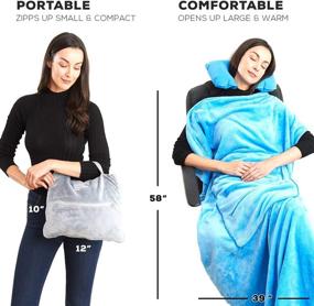 img 2 attached to 🛫 Lightweight and Portable 4-in-1 Travel Blanket - Upgrade Your Airplane Comfort with Compact Blanket and Pillow Set. Featuring Warm Plush Material, 2 Convenient Mesh Pockets, and Stylish Carry & Luggage Straps