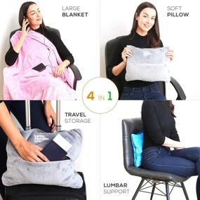 img 3 attached to 🛫 Lightweight and Portable 4-in-1 Travel Blanket - Upgrade Your Airplane Comfort with Compact Blanket and Pillow Set. Featuring Warm Plush Material, 2 Convenient Mesh Pockets, and Stylish Carry & Luggage Straps