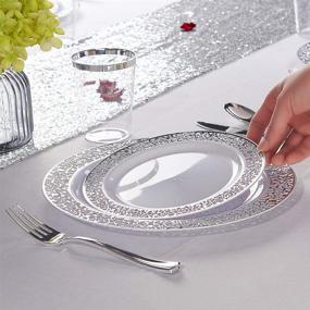 img 2 attached to 🍽️ Nervure 150PCS Silver Plastic Plates - Disposable Silver Lace Plates Sets for 25 Guests: Includes 25 Dinner Plates, 25 Dessert Plates, 25 Forks, 25 Knives, 25 Spoons, 25 Cups for Christmas, Parties, and Events