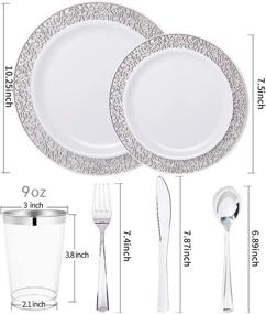 img 3 attached to 🍽️ Nervure 150PCS Silver Plastic Plates - Disposable Silver Lace Plates Sets for 25 Guests: Includes 25 Dinner Plates, 25 Dessert Plates, 25 Forks, 25 Knives, 25 Spoons, 25 Cups for Christmas, Parties, and Events