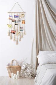 img 1 attached to 📸 Mkono Hanging Photo Display Macrame Wall Hanging Pictures Organizer: Boho Home Decor with 30 Wood Clips - Ideal for Birthday Gifts, Ivory