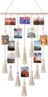 📸 mkono hanging photo display macrame wall hanging pictures organizer: boho home decor with 30 wood clips - ideal for birthday gifts, ivory logo