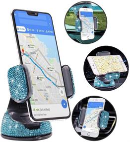 img 3 attached to Bling Rhinestone Car Phone Holder Windshield Dashboard Mount Adjustable Phone Holder For Easy View GPS Screen Compatible With IPhone 5 6S 7 8S 9 10 SE XS XR S20 (Lake Blue)