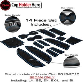 img 2 attached to 🚗 Premium Custom Interior Non-Slip Anti Dust Cup Holder Inserts for Honda Civic Accessories 2013-2015 – 14-pc Set (Sedan) with Blue Trim: CupHolderHero Center Console Liner Mats and Door Pocket Liners