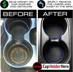 img 1 attached to 🚗 Premium Custom Interior Non-Slip Anti Dust Cup Holder Inserts for Honda Civic Accessories 2013-2015 – 14-pc Set (Sedan) with Blue Trim: CupHolderHero Center Console Liner Mats and Door Pocket Liners