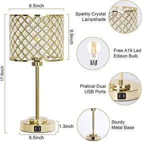 img 3 attached to 💎 Modern Glam Crystal Table Lamp with Touch Control, 2 USB Ports, Dimmable 3-Way Bedside Lamp, Gold Crystal Decor, Nightstand Lamp, for Bedroom, Living Room, Dresser, Includes 6W Bulb - Boncoo