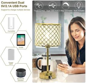 img 1 attached to 💎 Modern Glam Crystal Table Lamp with Touch Control, 2 USB Ports, Dimmable 3-Way Bedside Lamp, Gold Crystal Decor, Nightstand Lamp, for Bedroom, Living Room, Dresser, Includes 6W Bulb - Boncoo