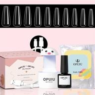 opuiu nail tips and glue gel kit: 2-in-1 nail glue and base gel with 500pcs coffin shape full cover false nails, cute design led lamp - easy diy at home logo