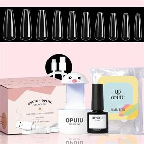 img 4 attached to OPUIU Nail Tips and Glue Gel Kit: 2-in-1 Nail Glue and Base Gel with 500PCS Coffin Shape Full Cover False Nails, Cute Design LED Lamp - Easy DIY at Home