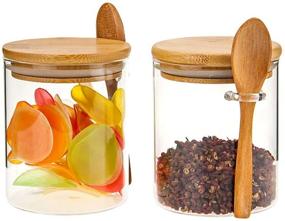 img 4 attached to 🍶 Clear Glass Pantry Containers with Wooden Spoon - 2 Sets, 15Oz/450ML/1Lb Storage Canisters with Bamboo Airtight Lid, Kitchen Organization Jars with Scoop