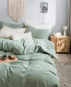 img 2 attached to 🌿 Luxury Green Duvet Set: 100% Yarn Dyed Washed Cotton, Soft & Wrinkle-Free, Queen Size