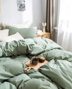 img 1 attached to 🌿 Luxury Green Duvet Set: 100% Yarn Dyed Washed Cotton, Soft & Wrinkle-Free, Queen Size