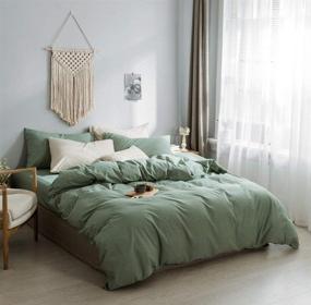 img 3 attached to 🌿 Luxury Green Duvet Set: 100% Yarn Dyed Washed Cotton, Soft & Wrinkle-Free, Queen Size