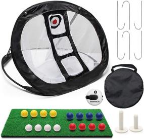 img 4 attached to Luxiv Golf Chipping Net Set with 28 Pieces - Outdoor Indoor Portable Hitting Net for Backyard, Includes 16 Golf Balls, 12x24” Hitting Mat, 6 Pegs, 2 Rubber Tee, 1 Scorer, and 1 Bag