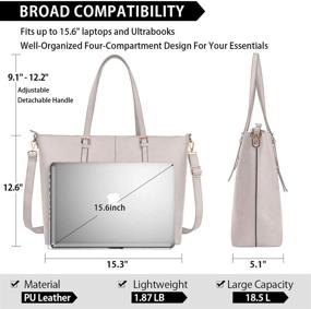 img 3 attached to 👜 Laptop Tote Bag for Women - 15.6 Inch Waterproof Lightweight Leather Computer Laptop Bag - Women's Business Office Work Bag - Briefcase & Large Travel Handbag - Shoulder Bag in Beige