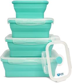 img 4 attached to Space-Saving Collapsible Silicone Food Storage Container Set of 4: Lids Included, Stackable & Microwaveable – Freezer, Dishwasher Safe – BPA Free, Perfect for Leftovers, Meal Prep Lunch Boxes