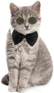 🐾 stylish pet bow tie and sunglasses set for cats and dogs - adjustable formal collar neck tie - funny and cute accessories for your pets - black and white - pack of 2 logo