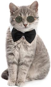 img 4 attached to 🐾 Stylish Pet Bow Tie and Sunglasses Set for Cats and Dogs - Adjustable Formal Collar Neck Tie - Funny and Cute Accessories for Your Pets - Black and White - Pack of 2