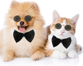 img 1 attached to 🐾 Stylish Pet Bow Tie and Sunglasses Set for Cats and Dogs - Adjustable Formal Collar Neck Tie - Funny and Cute Accessories for Your Pets - Black and White - Pack of 2