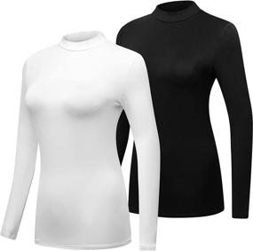 img 3 attached to 👚 Formeet17 Women's 2-Pack Long Sleeve Mock Neck T-Shirt - Basic Stretchy Layered Comfy Mock Neck Shirt