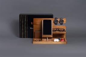 img 1 attached to 📱 Organize Your Space with WUTCRFT Wooden Phone Docking Station and Nightstand Organizer - Ideal Desk Organizer, Birthday Gift, or Gifts for Men with Watch, Glasses, Wallet, and Accessories Holder