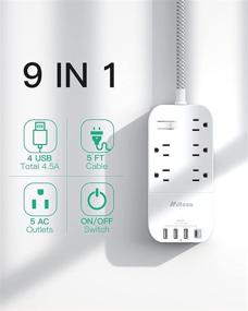 img 3 attached to 🔌 Compact Power Strip with USB C - Wall Mountable Extension Cord, 5 Outlets 4 USB Ports, 5ft Long Cord, Ideal for Travel, Home Office Charging Station