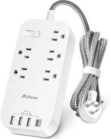 img 4 attached to 🔌 Compact Power Strip with USB C - Wall Mountable Extension Cord, 5 Outlets 4 USB Ports, 5ft Long Cord, Ideal for Travel, Home Office Charging Station