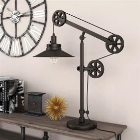 img 4 attached to Henn & Hart Traditional Metal Wide Brim Table Lamp: Enhanced Pulley System, Blackened Bronze Finish