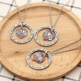 img 1 attached to 💖 Set of 3 Pink Rhinestone Crystal Heart Shape Pendant Necklaces - Perfect Christmas Gifts for Big Sis, Middle Sis, and Little Sis