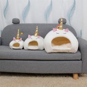 img 3 attached to Balacoo Hamster Warm Bed House Soft Cushion Couch Hut - Unicorn Design Hammock Hideout for Rabbit Chinchilla Squirrel Hedgehog - White (Size S)