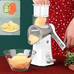 img 2 attached to 5-in-1 Rotary Cheese Grater Shredder: Tumbling Box Mandoline Slicer, Julienne Cutter, Waffle Cutter, Nut Chopper - With Handle & Strong Suction Base