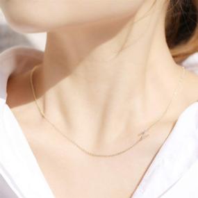 img 2 attached to 🎁 Hidepoo Sideways Initial Necklace: Personalized 14k Gold Plated Monogram Necklace for Women - Dainty and Elegant Alphabet Necklace with Cubic Zirconia - Perfect Gift for Women and Girls