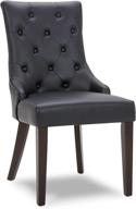 🪑 chita dining room chairs: elegant leather upholstered mid-century modern padded natural chair - black логотип