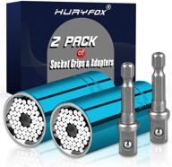 🔧 huryfox 2 packs universal socket grip + adapter tool set: perfect metric solution for ratchet wrench & power drill - ideal christmas cool gadgets gifts for diy handyman, husband | blue color logo