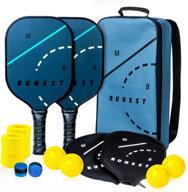 🏓 mb runest pickleball paddles set of 2 - composite honeycomb core & premium graphite face - lightweight racket set with covers, extra grips & 4 usapa approved balls included (set of 2 paddles) логотип