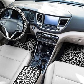 img 2 attached to 🐆 White Leopard 19-Piece Car Accessories Set: Stylish and Protective Covers for Seat, Steering Wheel, Seat Belt, Floor, Coasters, and Armrest Pad