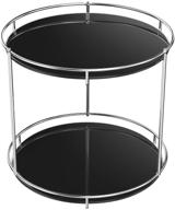 🔄 black tempered glass 360 rotating makeup organizer: 2 tier tray vanity skincare holder with lazy susan feature - perfect for perfumes, brushes, and cosmetics - vintage storage solution for bathroom dresser logo