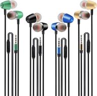 4 pack earbuds headphones with microphone - compatible with iphone, android, ipod, ipad, mp3 players - fits all 3.5mm interface - mixed color 4 pairs logo