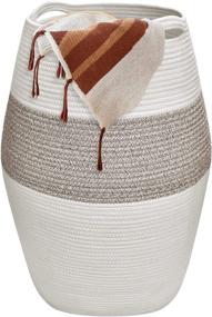 img 4 attached to 🧺 Tall Brown Cotton Rope Laundry Hamper - 25.6" Height Woven Basket with Built-in Handles - Large Storage Basket for Towels, Blankets, Nursery Toys, and Dirty Clothes - Ideal for Living Rooms