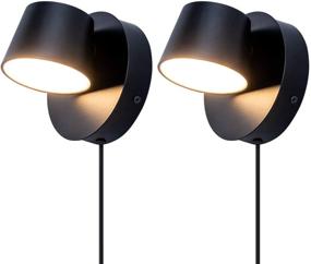 img 2 attached to VILUXY Modern LED Bedside Wall Sconce Plug-in Cord with Switch Lighting Fixture 350° Rotation Adjustment Black Wall Lamp for Bedroom 6W 3000K - Pack of 2