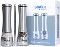 🧂 electric salt and pepper grinder set – shake & shop, with adjustable coarseness, stainless steel fine grinding mill, battery-operated, led light, and complimentary rest – pack of 2 mills logo