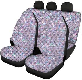 img 4 attached to Youngerbaby Bling Mermaid Print Car Seat Covers Full Sets 4 Pieces- Front Seat Covers Rear Backrest Cover Rear Bottom Bench Cover