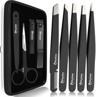 🔧 nylea tweezers set and nail clippers for men and women - premium stainless steel kit for eyebrows, ingrown hair, and facial hair - precision slant tip design - 9pcs logo