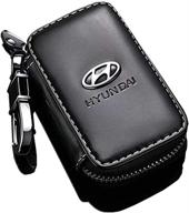 stylish genuine leather car key case for hyundai – smart key chain holder with metal hook and keyring zipper bag for remote key fob logo